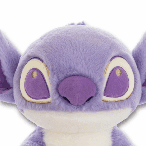 Peluche Stitch oficial Disney violeta, zoom cara